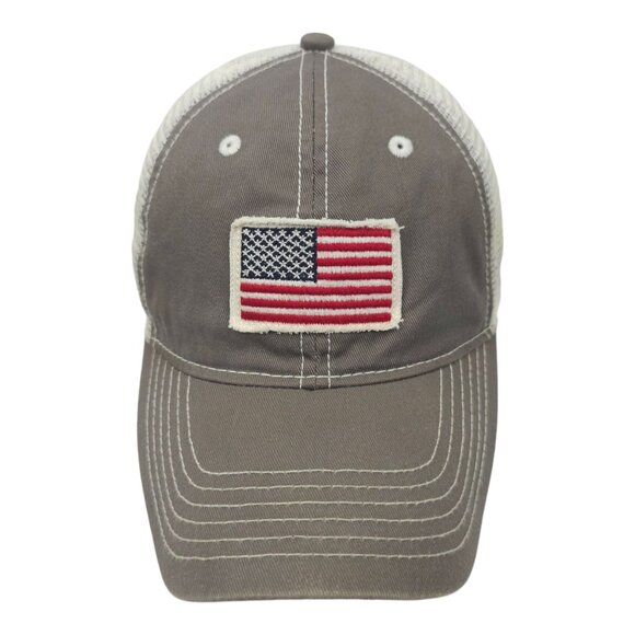 American Flag Patch Strapback Cap Curved Brim Mesh Trucker Baseball Hat Gray - Picture 1 of 14